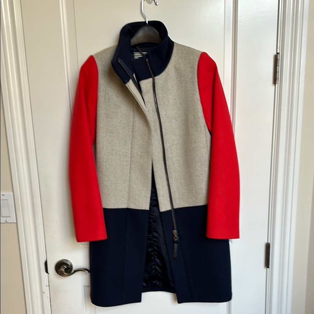 J.Crew Women’s Red and Navy Colorblock Coat size 0